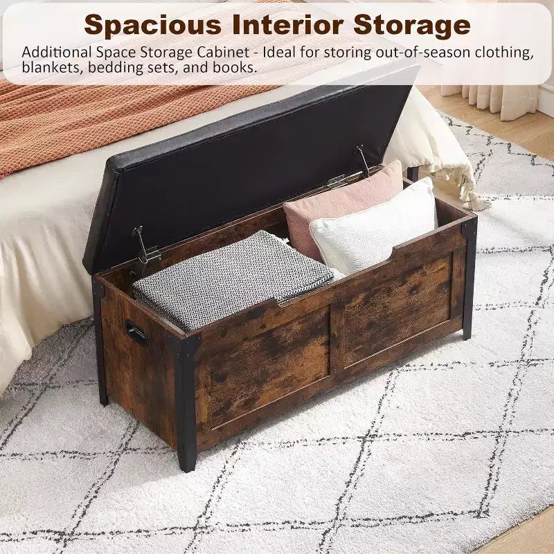 Banc de rangement rétro avec charnières de sécurité – Capacité de 136 kg, Pouf d'entrée