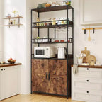 Meuble de bar haut à 5 niveaux avec casier à vin, support à verres et placard – Capacité de 68 kg