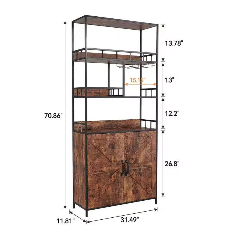 Meuble de bar haut à 5 niveaux avec casier à vin, support à verres et placard – Capacité de 68 kg