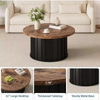 Table basse ronde de style Mid-Century – Design cannelé de 81 cm avec base en métal, Marron