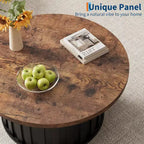 Table basse ronde de style Mid-Century – Design cannelé de 81 cm avec base en métal, Marron