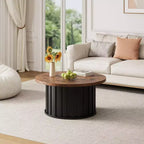 Table basse ronde de style Mid-Century – Design cannelé de 81 cm avec base en métal, Marron