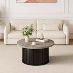 Table basse ronde de style Mid-Century – Design cannelé de 81 cm avec base en métal, Marron