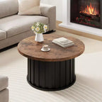 Table basse ronde de style Mid-Century – Design cannelé de 81 cm avec base en métal, Marron