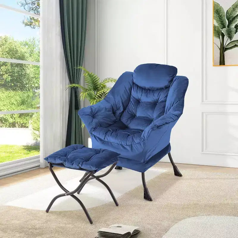 Lot de 2 chaises de salon avec pouf et pochette latérale – Chaise de lecture ergonomique