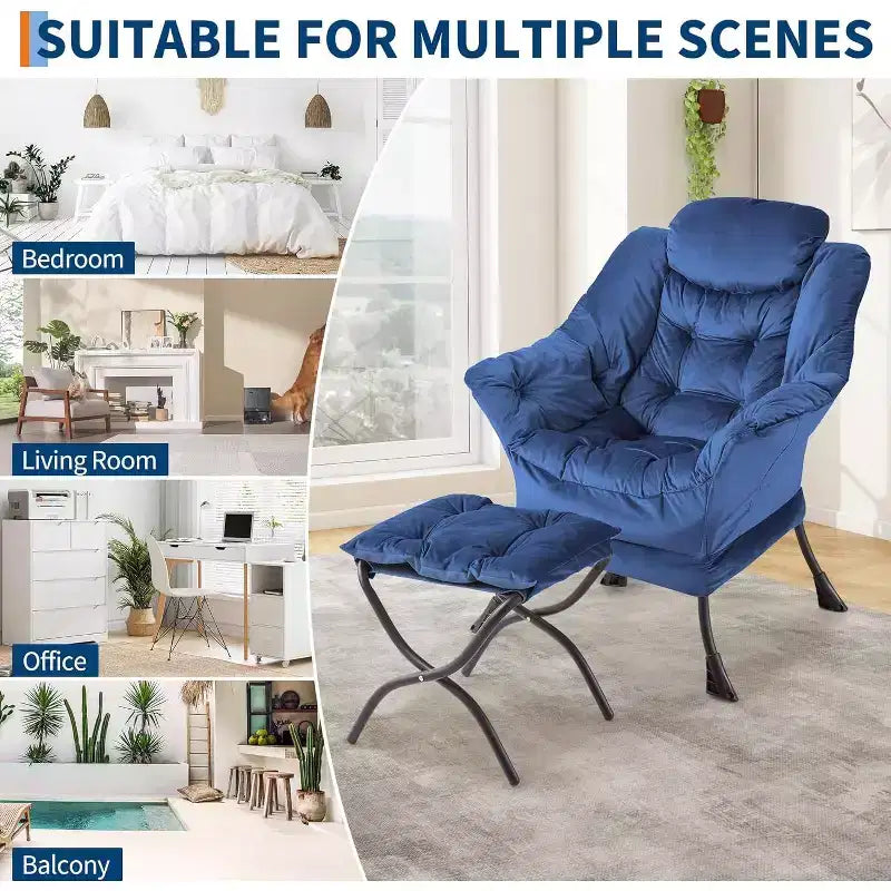 Lot de 2 chaises de salon avec pouf et pochette latérale – Chaise de lecture ergonomique