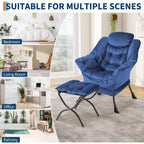 Lot de 2 chaises de salon avec pouf et pochette latérale – Chaise de lecture ergonomique