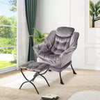 Lot de 2 chaises de salon avec pouf et pochette latérale – Chaise de lecture ergonomique