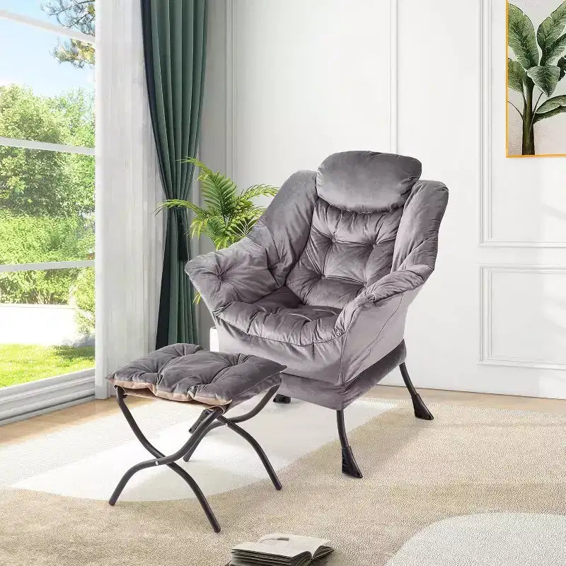 Lot de 2 chaises de salon avec pouf et pochette latérale – Chaise de lecture ergonomique