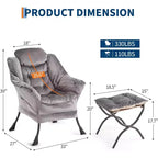 Lot de 2 chaises de salon avec pouf et pochette latérale – Chaise de lecture ergonomique