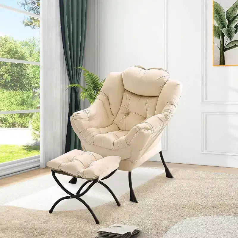 Lot de 2 chaises de salon avec pouf et pochette latérale – Chaise de lecture ergonomique