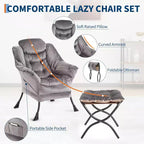 Lot de 2 chaises de salon avec pouf et pochette latérale – Chaise de lecture ergonomique