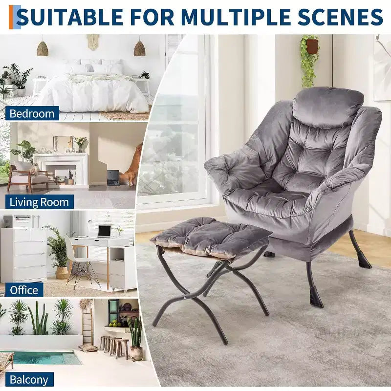 Lot de 2 chaises de salon avec pouf et pochette latérale – Chaise de lecture ergonomique