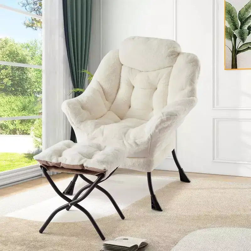 Lot de 2 chaises de salon avec pouf et pochette latérale – Chaise de lecture ergonomique