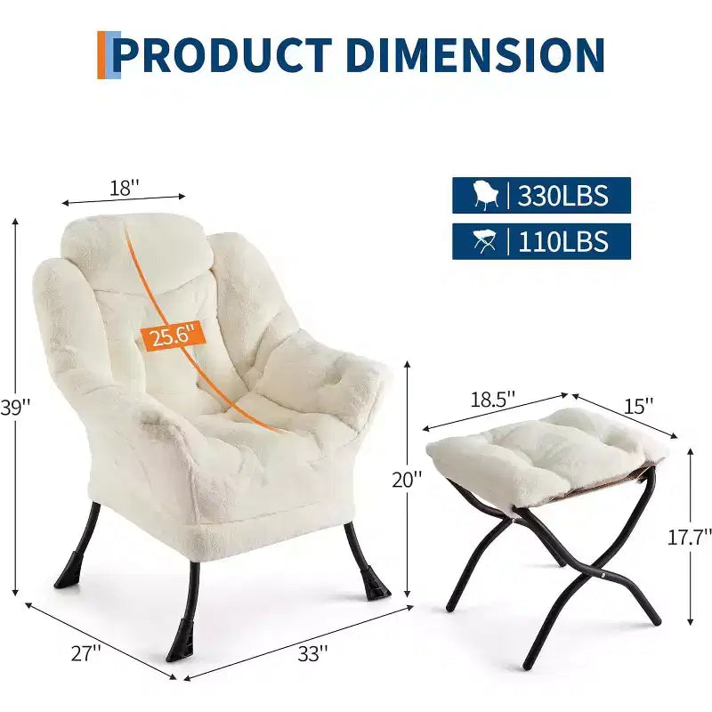 Lot de 2 chaises de salon avec pouf et pochette latérale – Chaise de lecture ergonomique