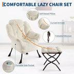 Lot de 2 chaises de salon avec pouf et pochette latérale – Chaise de lecture ergonomique