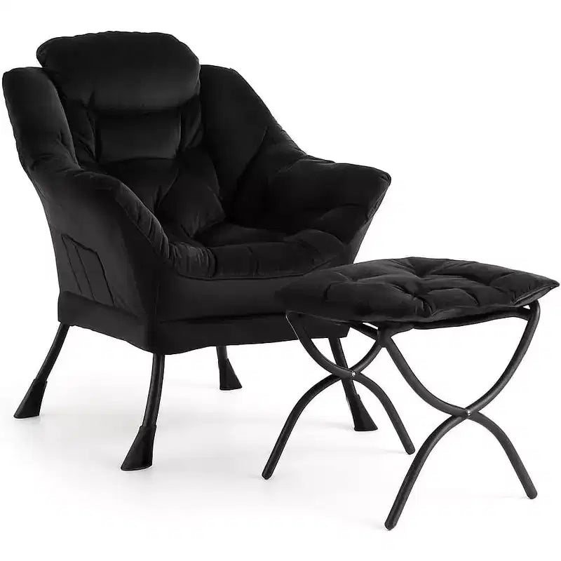 Lot de 2 chaises de salon avec pouf et pochette latérale – Chaise de lecture ergonomique