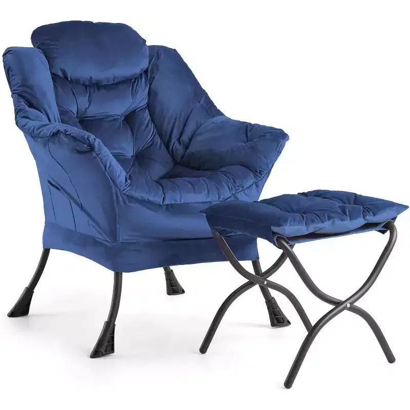 Lot de 2 chaises de salon avec pouf et pochette latérale – Chaise de lecture ergonomique