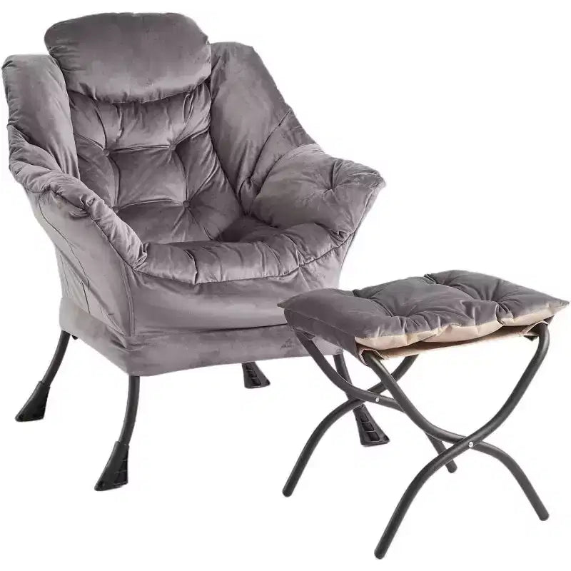 Lot de 2 chaises de salon avec pouf et pochette latérale – Chaise de lecture ergonomique