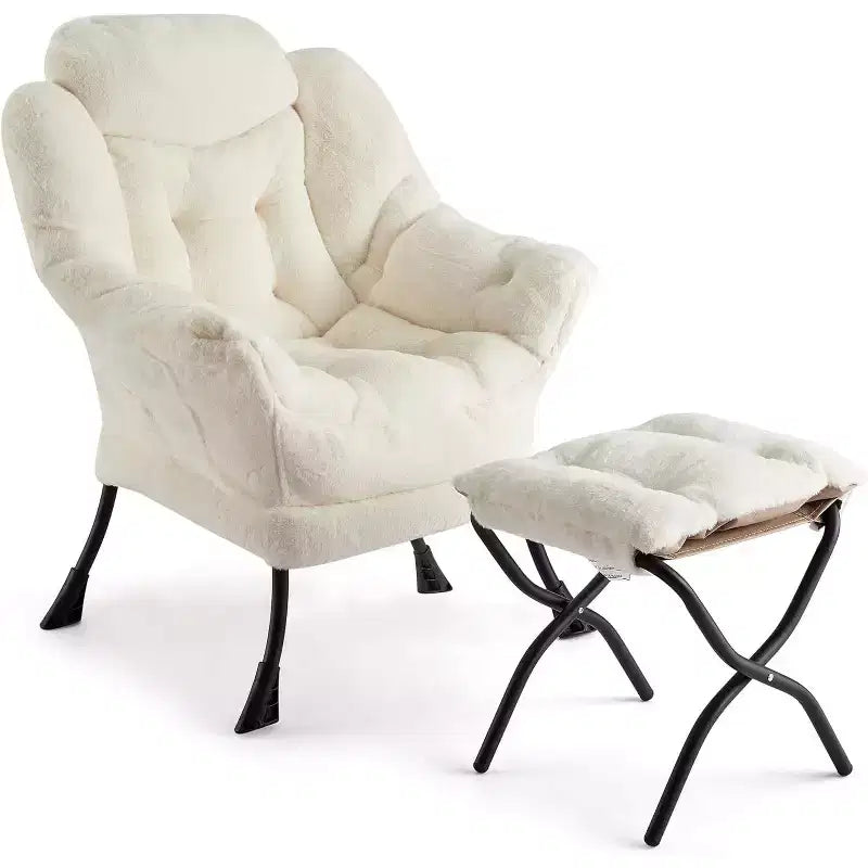 Lot de 2 chaises de salon avec pouf et pochette latérale – Chaise de lecture ergonomique