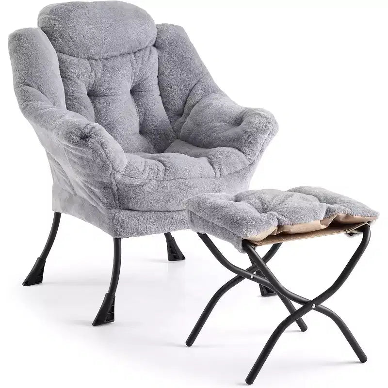 Lot de 2 chaises de salon avec pouf et pochette latérale – Chaise de lecture ergonomique