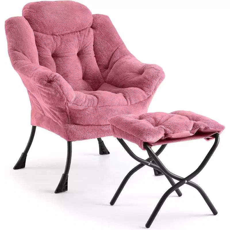 Lot de 2 chaises de salon avec pouf et pochette latérale – Chaise de lecture ergonomique