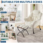 Lot de 2 chaises de salon avec pouf et pochette latérale – Chaise de lecture ergonomique