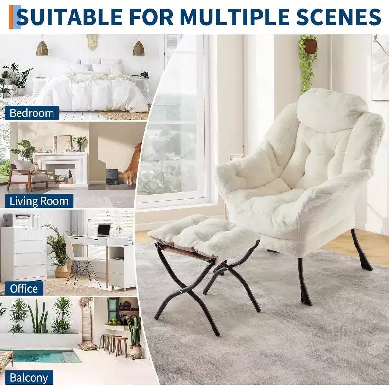 Lot de 2 chaises de salon avec pouf et pochette latérale – Chaise de lecture ergonomique