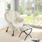 Lot de 2 chaises de salon avec pouf et pochette latérale – Chaise de lecture ergonomique