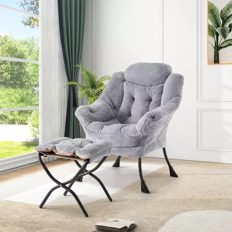 Lot de 2 chaises de salon avec pouf et pochette latérale – Chaise de lecture ergonomique