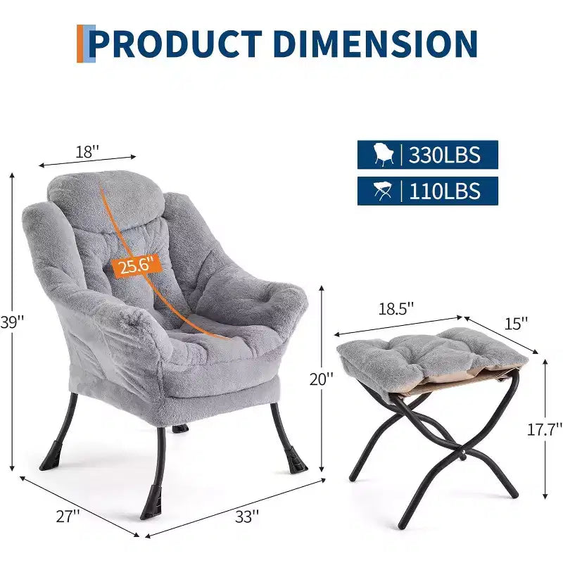 Lot de 2 chaises de salon avec pouf et pochette latérale – Chaise de lecture ergonomique