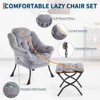Lot de 2 chaises de salon avec pouf et pochette latérale – Chaise de lecture ergonomique