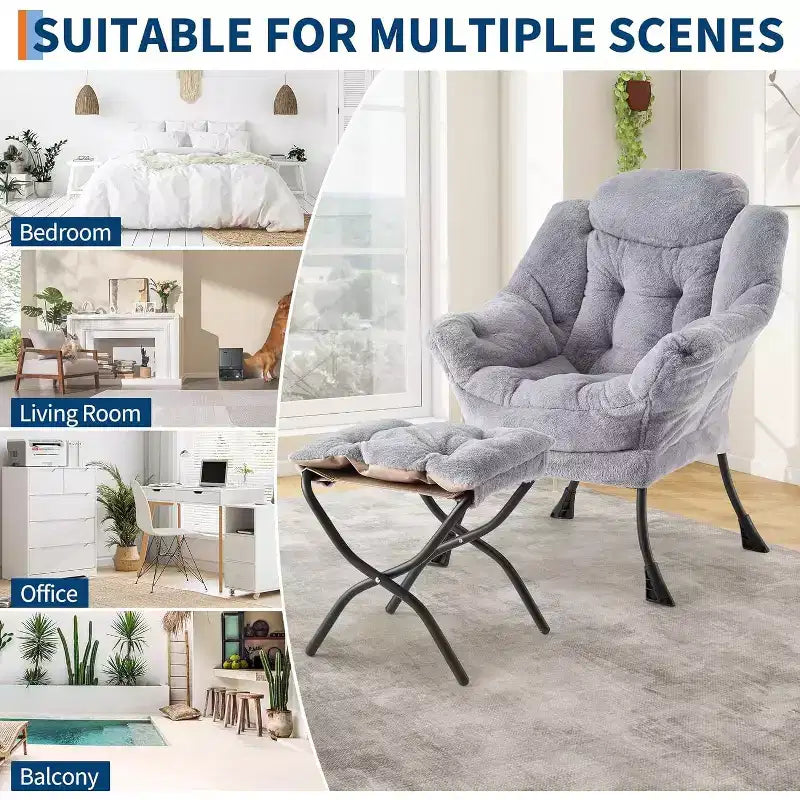 Lot de 2 chaises de salon avec pouf et pochette latérale – Chaise de lecture ergonomique
