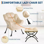 Lot de 2 chaises de salon avec pouf et pochette latérale – Chaise de lecture ergonomique