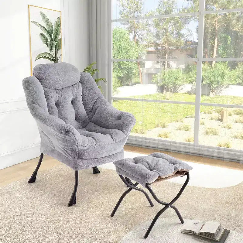Lot de 2 chaises de salon avec pouf et pochette latérale – Chaise de lecture ergonomique
