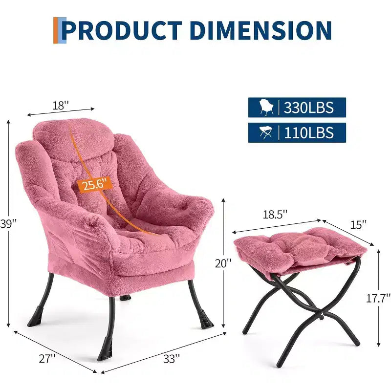 Lot de 2 chaises de salon avec pouf et pochette latérale – Chaise de lecture ergonomique
