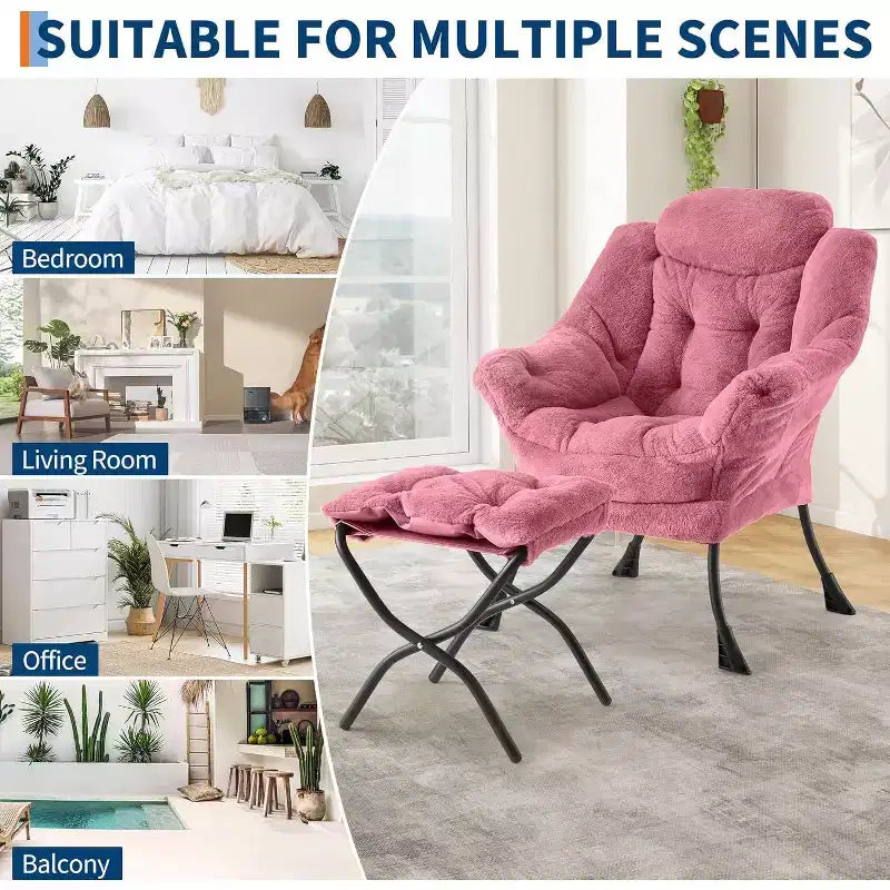 Lot de 2 chaises de salon avec pouf et pochette latérale – Chaise de lecture ergonomique