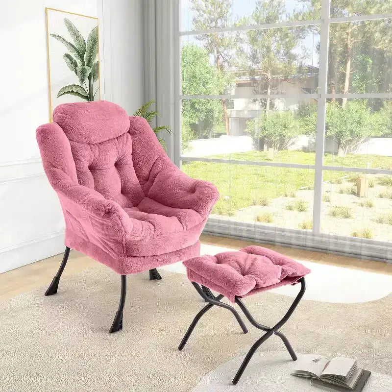 Lot de 2 chaises de salon avec pouf et pochette latérale – Chaise de lecture ergonomique
