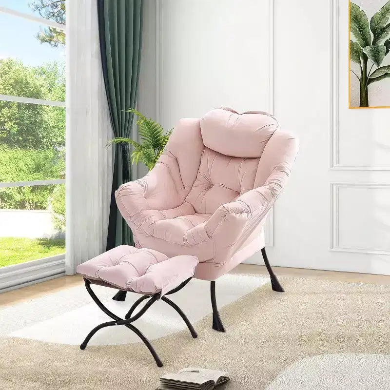 Lot de 2 chaises de salon avec pouf et pochette latérale – Chaise de lecture ergonomique