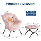Lot de 2 chaises de salon avec pouf et pochette latérale – Chaise de lecture ergonomique