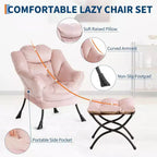 Lot de 2 chaises de salon avec pouf et pochette latérale – Chaise de lecture ergonomique