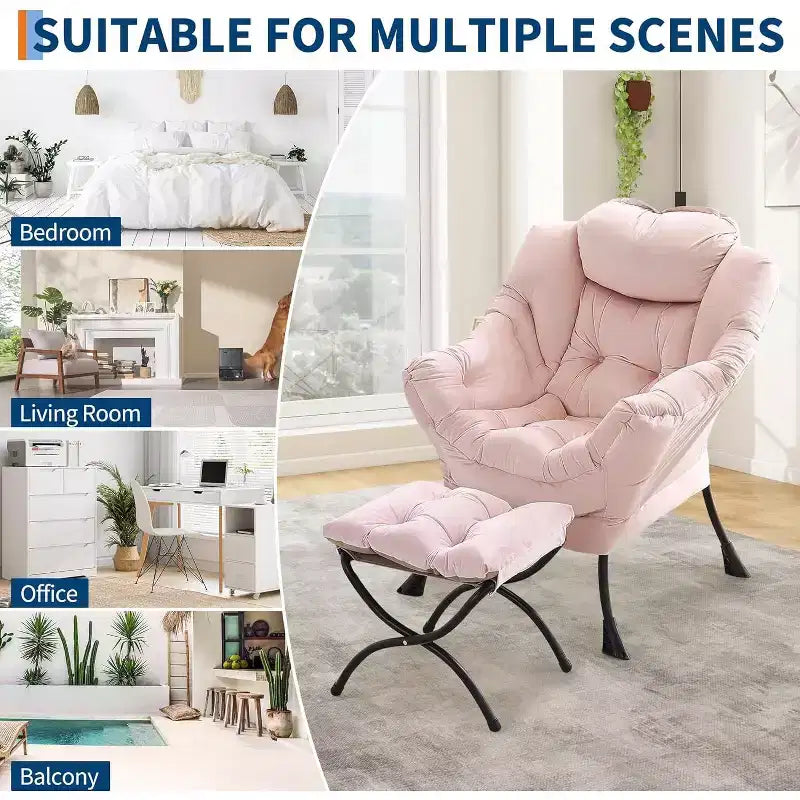 Lot de 2 chaises de salon avec pouf et pochette latérale – Chaise de lecture ergonomique