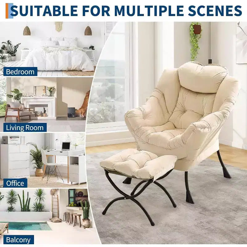 Lot de 2 chaises de salon avec pouf et pochette latérale – Chaise de lecture ergonomique