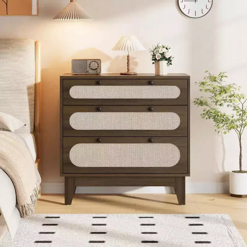 31 Rattan 3-Drawer Dresser - Modern Storage Cabinet for Bedroom & Living Room