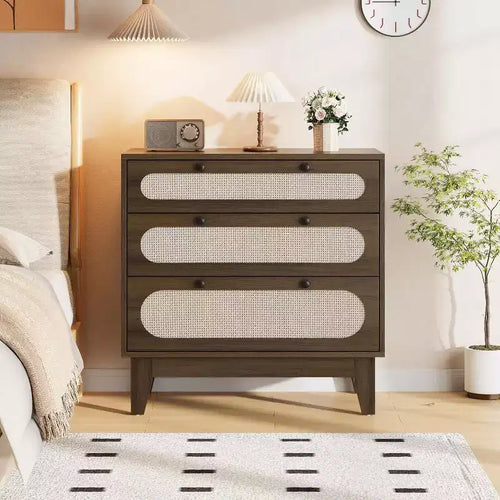 31 Rattan 3-Drawer Dresser - Modern Storage Cabinet for Bedroom & Living Room