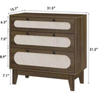 Commode en rotin à 3 tiroirs – Meuble de rangement bohème en bois de 78 cm pour chambre à coucher