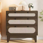 Commode en rotin à 3 tiroirs – Meuble de rangement bohème en bois de 78 cm pour chambre à coucher