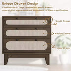 Commode en rotin à 3 tiroirs – Meuble de rangement bohème en bois de 78 cm pour chambre à coucher
