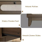 Commode en rotin à 3 tiroirs – Meuble de rangement bohème en bois de 78 cm pour chambre à coucher