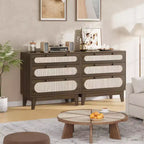 Commode en rotin à 3 tiroirs – Meuble de rangement bohème en bois de 78 cm pour chambre à coucher